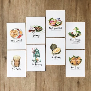 Juego de 8 postales con sabor a Malasia / Postales ilustradas / Impresiones / Objetos de colección / Educación / Tarjetas de felicitación / Recuerdo / Tamaño A6