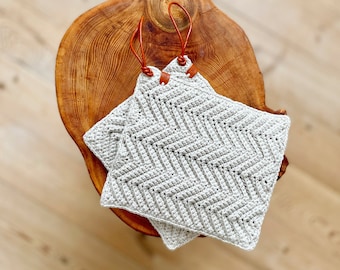 CROCHET PATTERN | Potholder Potholders Hot Pad Modern Crochet | Ridged Chevron Potholders Crochet Pattern