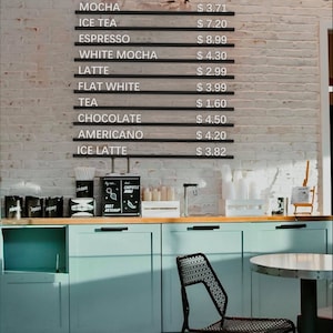 MENÜBRETT, an der Wand befestigtes Menü, hängendes Cafe-Menü, Acrylmenü, Einrichtungsmenü, Wandmenü, Getränke-Preisliste, veränderbares Cafe-Menü-Display