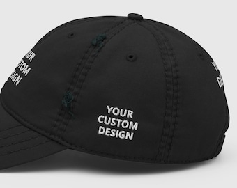 Side Stitch Hat, Distressed Hat, Side of Hat Embroidery, Custom Caps, Customize Back of Hat, Add Text or Name To Side of Cap, Vintage Hat