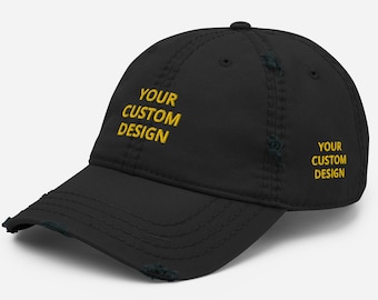 Side Stitch Hat, Distressed Hat, Side of Hat Embroidery, Custom Caps, Customize Back of Hat, Add Text or Name To Side of Cap, Vintage Hat