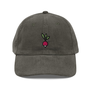 Corduroy Radish Hat, Gift Idea For Plant Lover, Corduroy Hat, Embroidered Vintage Vegetable Lover Cap, Radish Cap, Vegetarian Hat