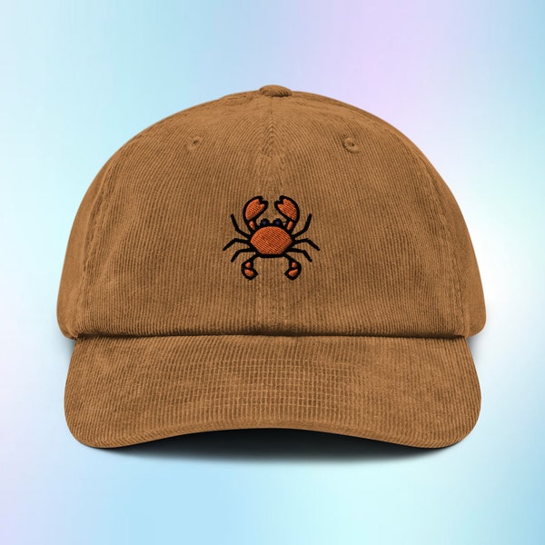 Corduroy Crab Hat, Crab Gifts, Fishing Hat, Crab Lovers, Fisherman Hat, Crustacean Hat, Embroidered, Adjustable Hat, For Men, For Women