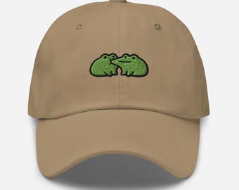 Frogs In Love, Funny Gift For Frog Lover, Embroidered Cute Frog Baseball Cap, Kissing Frogs, Gift for Toad Lovers, Cap With Frog