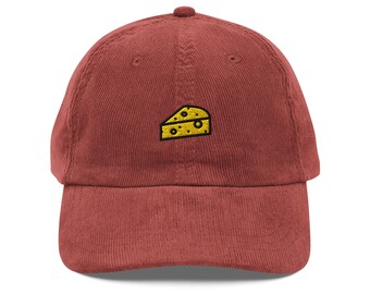 Cord-Käsehut, Geschenkidee für Käseliebhaber, Cord-Hut, bestickte Vintage Emmentaler-Liebhaberkappe, Schweizer Käsekappe, löchiger Käsehut
