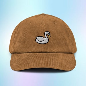 Corduroy Swan Hat, Animal Corduroy Hat, Swan Cap, Embroidered Corduroy Dad Hat, Corduroy Cap, Adjustable Hat, Bird Gift, Gift For Bird Lover