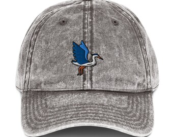 Great Blue Heron Bird Hat, Embroidered Blue Heron Cap, Vintage Heron Hat, North American Bird Gift, Wading Bird Gift, Heron Gift For Him