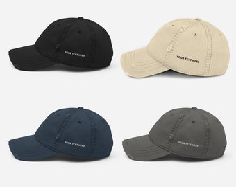 Side Stitch Hat, Distressed Hat, Side of Hat Embroidery, Custom Caps, Customize Back of Hat, Add Text or Name To Side of Cap, Vintage Hat