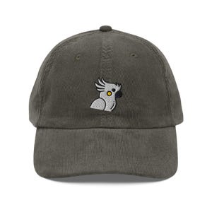 Corduroy Cockatoo Hat, Gift Idea For Bird Lover, Cord Hat, Vintage Cap, Ponytail Cap, Birdwatching Cap, Parrot Bird Hat, Hookbill Parrot