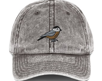 Chickadee Vintage Embroidered Hat, Bird Watcher Gift, Wildlife Gifts, Songbird Hat, Bird Lover Cap, Outdoor Hats, Baseball Cap, Dad Hat