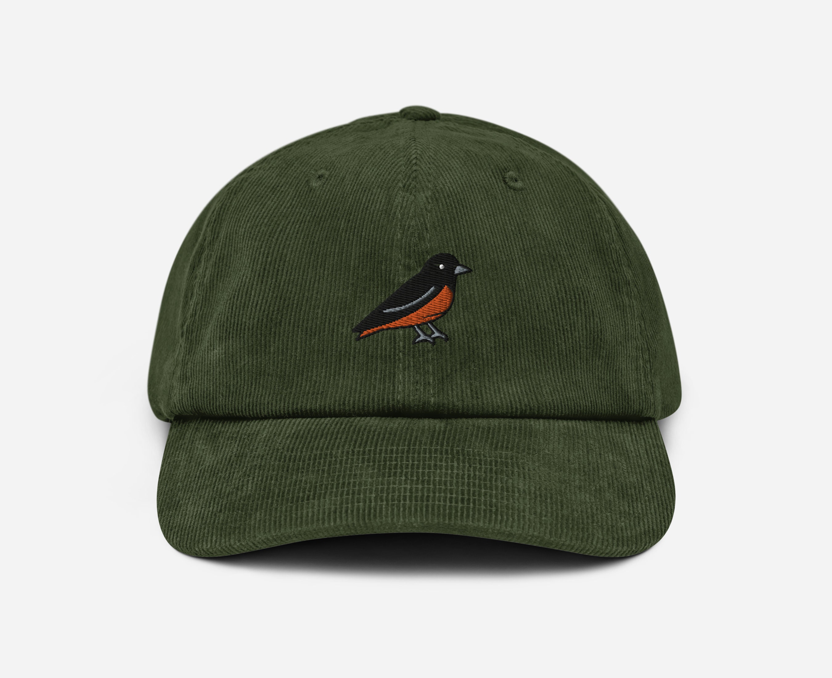 Baltimore Oriole Bird Hat, Blackbird Embroidered Cap, Corduroy