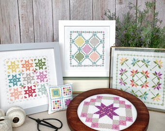 PDF - 5 Cross Stitch Bundle Laguna Sunrise - PDF Instant Downloads - Shine Happy Go Lucky 2 Patchwork Garden Remix Good Vibes Lilies