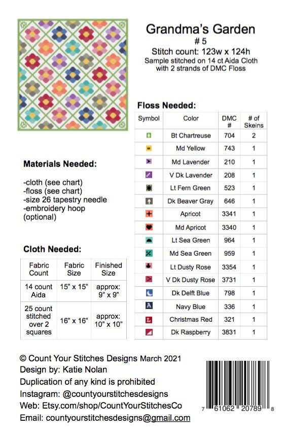 Grandma's Garden PAPER Cross Stitch Pattern PAPER COPY - Etsy