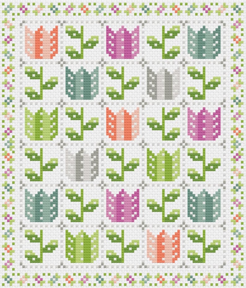 Paper - Tulip and Vine Cross Stitch - Paper Pattern - Etsy