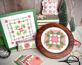 Lot de motifs PDF - Lot de motifs au point de croix poinsettia et poire - Téléchargement instantané au format PDF