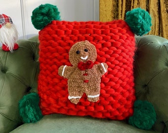 Heyays, Christmas Gift Ideas, Chunky Pillowcase, Home Gift, Wool Pillowcase, Christmas Decor, Gingerbread Decor, Handmade Gifts