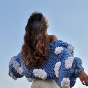 Heyays | Cloud Knit Cardigan | Chunky Knitwear | Handmadel Oversized Cardigan | 3D Fluffy Clouds | Balloon Sleeves | Cottagecore