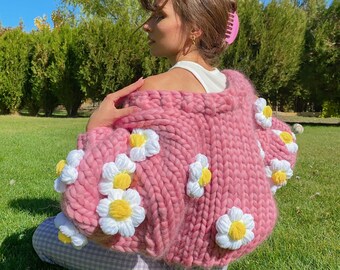 HeyAysStore - Etsy 販売の人気 FLOWER CROCHET KNIT カーディガン カーディガン/ボレロ