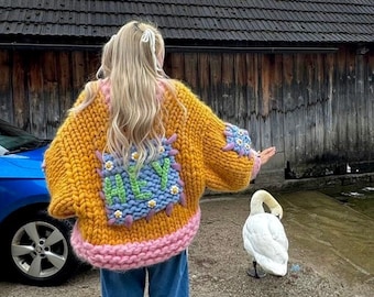 Handmade Merino Wool Knit Jacket: Chunky Patchwork Cardigan