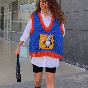 Heyays | Oversized Sheep Vest | Handmade | Merino Wool | Chunky Knit | Super Cute Clothes | Harajuku Style | Korean Style