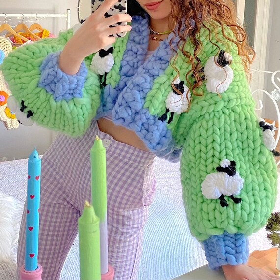 Heyays Sheep Knit Jacket Oversized 