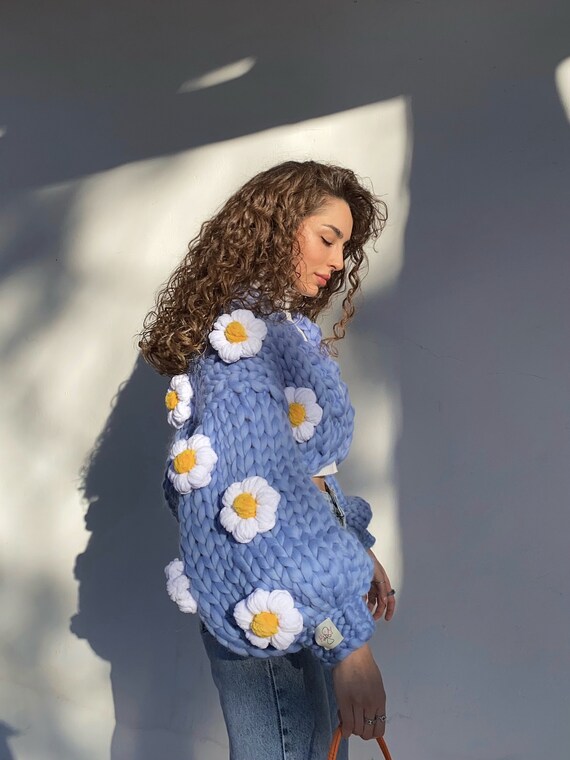 Heyays Daisy Knit Cardigan Blue 