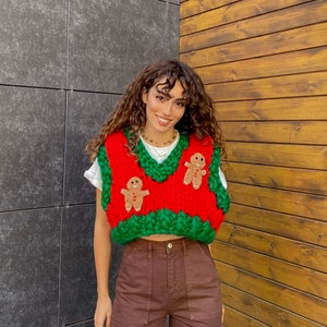 Heyays | Gingerbread Knit Vest | Oversized Crop Vest | Easter | Handmade | Christmas Gift For Women | Christmas