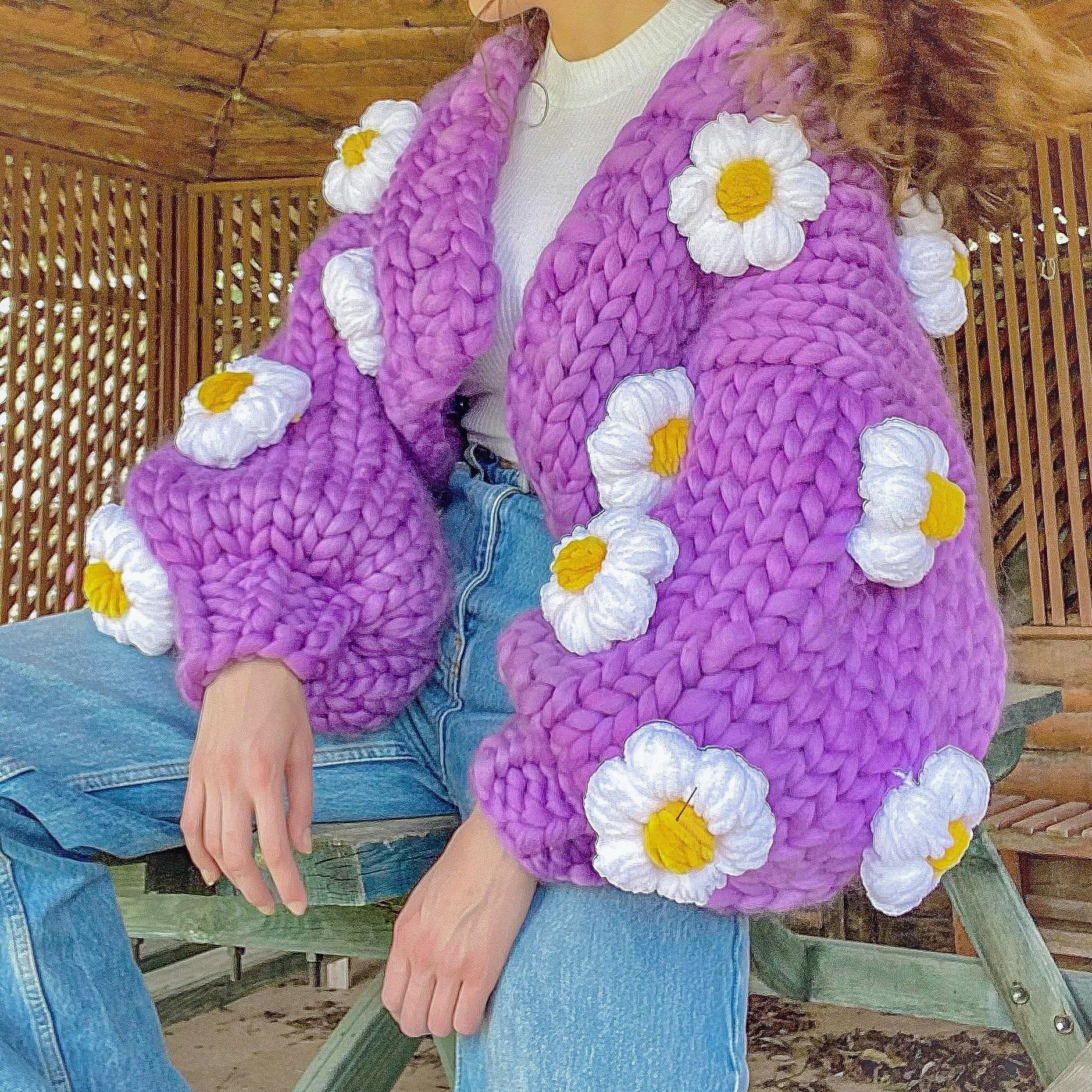 Crochet flower jacket hot sale
