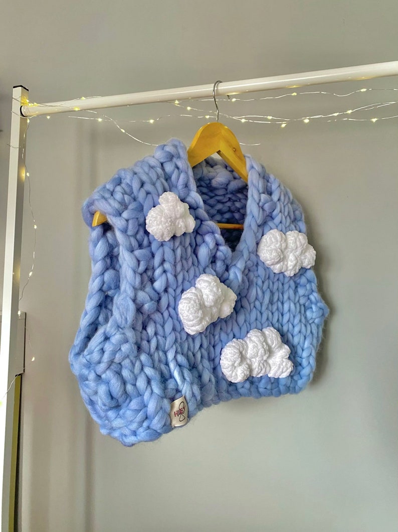 Heyays l Cloud Sweater Vest l Chunky Knit Product l Oversized Vest l Oversized Cardigan l 3D Fluffy Clouds Cropped Knit Vest image 3