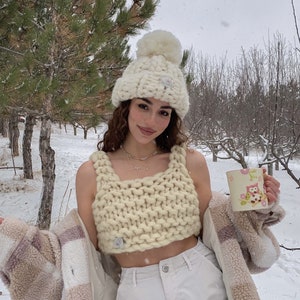 Handmade Petit Beige Knit Top, Chunky Merino Wool Bralette, Unique Gift for Women