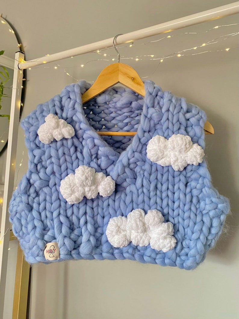 Heyays l Cloud Sweater Vest l Chunky Knit Product l Oversized Vest l Oversized Cardigan l 3D Fluffy Clouds Cropped Knit Vest image 2