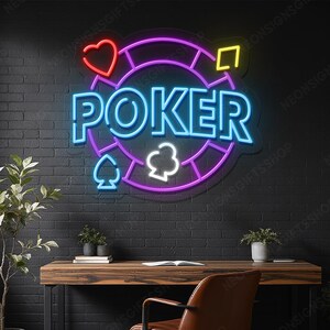 Poker Leuchtreklame, Poker-Schild Wandleuchte Spielzimmer Kasino Dekor, Kasino spielen Poker LED-Schild Glücksspielkarten Wand Gamer Zone Dekoration