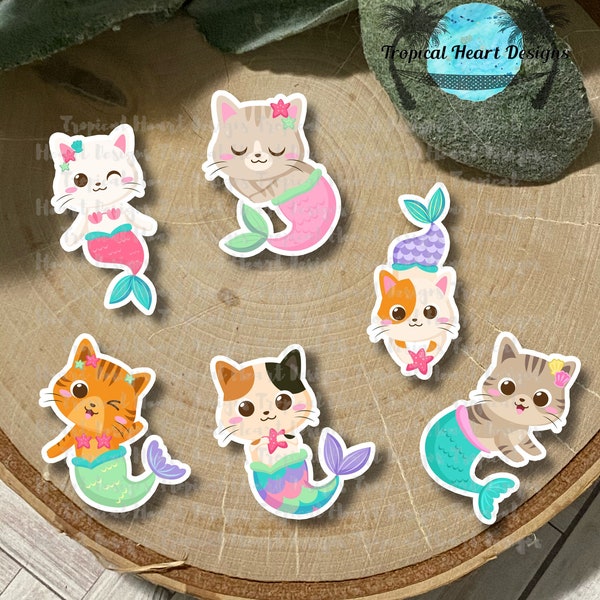 Cute Mermaid Cat Waterproof stickers for your water bottle, tumbler, laptop, and more,  Adorable decals for you or friends