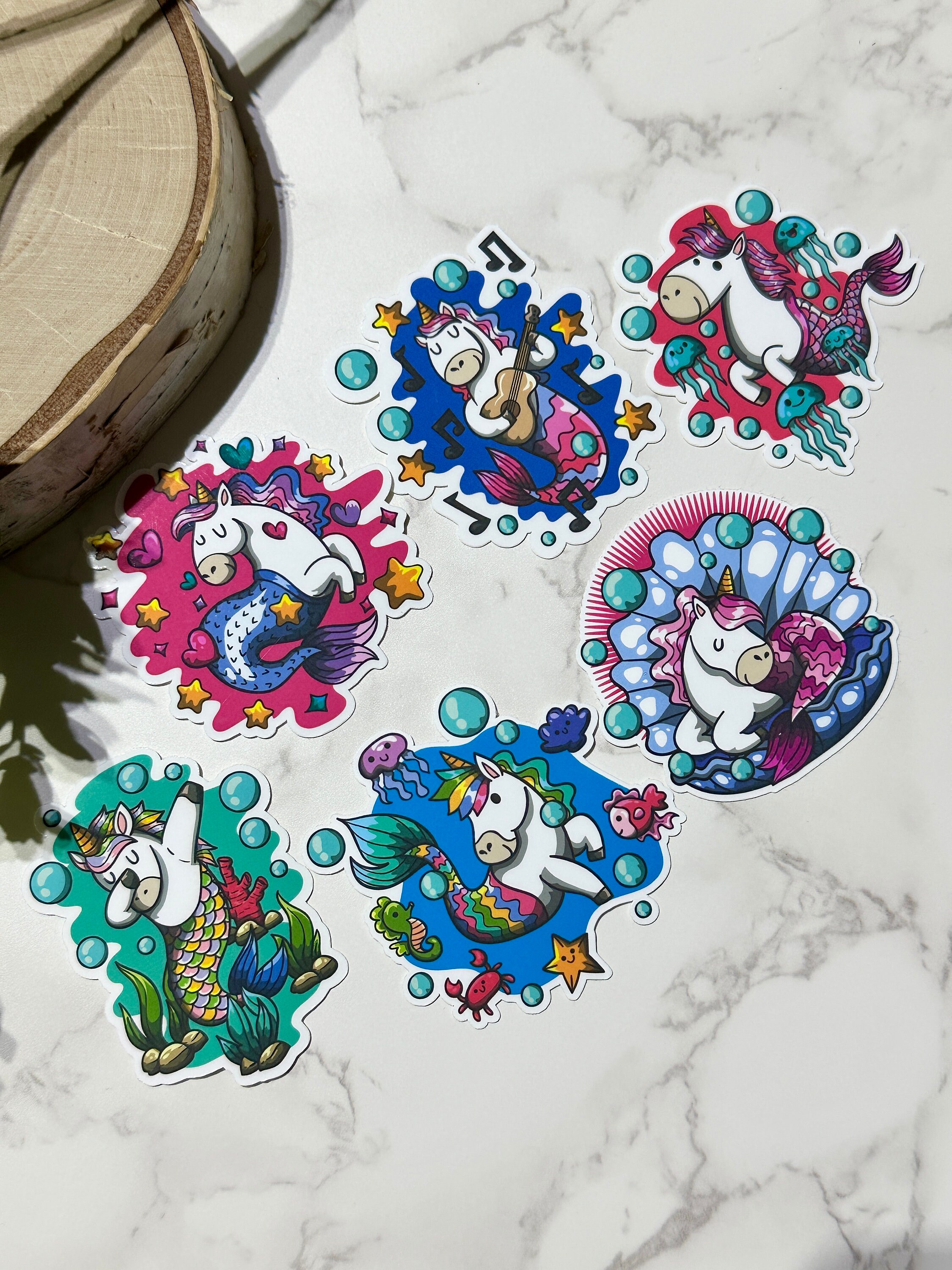 Cute Unicorn Mermaid Waterproof Stickers for Your Water Bottle, Tumbler ...