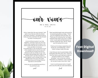 DIGITAL His and Hers Wedding Vows Wall Art Print, Anniversary Gift, Wedding Gift, Wedding Vows, 1st anniversary gift