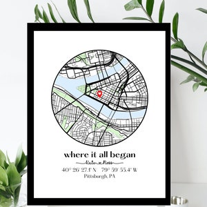 Where We First Met Map, Anniversary Gift for Him, Map Our First