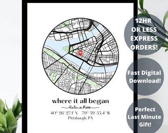 Where We Met Map /Where it all began /Couple Map/ Gift for her/ Gift for him/Personalized Map/ Custom Map/Anniversary Gift/ DIGITAL DOWNLOAD