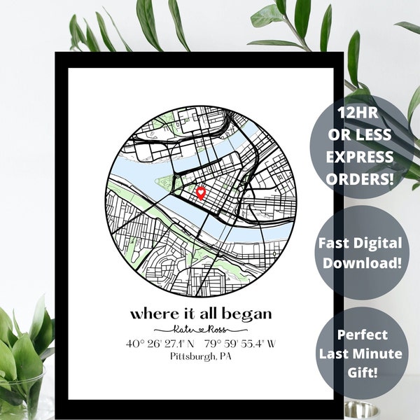 Where We Met Map /Where it all began /Couple Map/ Gift for her/ Gift for him/Personalized Map/ Custom Map/Anniversary Gift/ DIGITAL DOWNLOAD