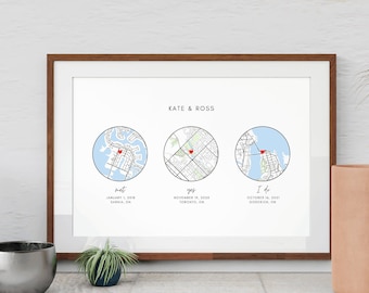 Met, engaged, married / Map print / Anniversary print / Personalised wedding / Birthday gift for wife / Husband gift/ DIGITAL DOWNLOAD