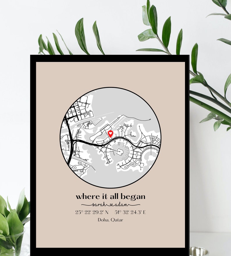 Where We Met Map /Where it all began /Couple Map/ Gift for her/ Gift for him/Personalized Map/ Custom Map/Anniversary Gift/ DIGITAL DOWNLOAD Tan - Digital File