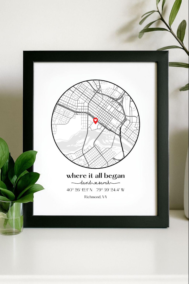 Where We Met Map /Where it all began /Couple Map/ Gift for her/ Gift for him/Personalized Map/ Custom Map/Anniversary Gift/ DIGITAL DOWNLOAD Grey - Digital File