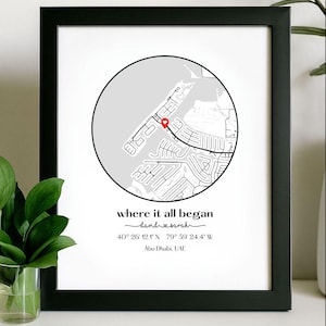 Where We Met Map /Where it all began /Couple Map/ Gift for her/ Gift for him/Personalized Map/ Custom Map/Anniversary Gift/ DIGITAL DOWNLOAD Dark - Digital File