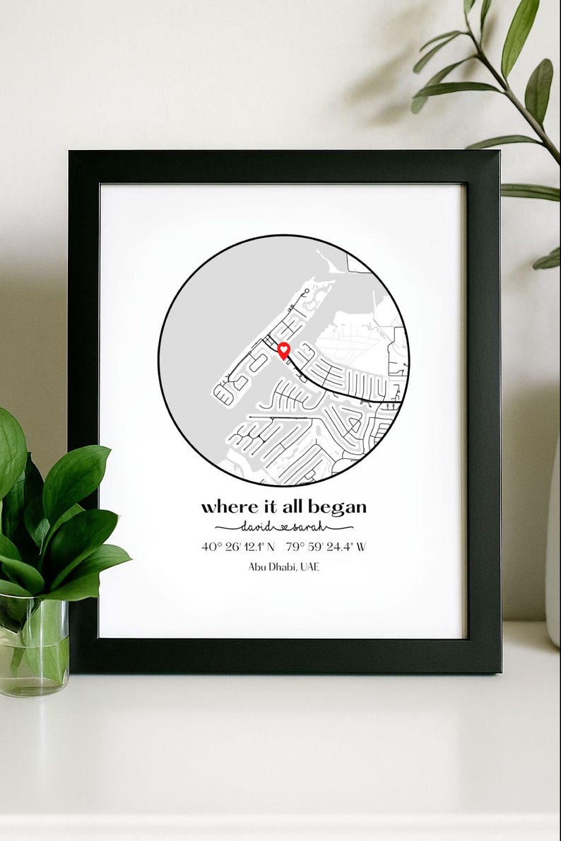 Where We Met Map /Where it all began /Couple Map/ Gift for her/ Gift for him/Personalized Map/ Custom Map/Anniversary Gift/ DIGITAL DOWNLOAD Dark - Digital File