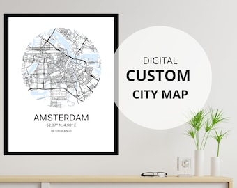 Custom Map Poster, City Map Print, Personalized Map, Custom City Map, Custom City Art Poster, City Map Printable, DIGITAL DOWNLOAD
