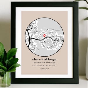 Where We Met Map /Where it all began /Couple Map/ Gift for her/ Gift for him/Personalized Map/ Custom Map/Anniversary Gift/ DIGITAL DOWNLOAD Tan - Digital File