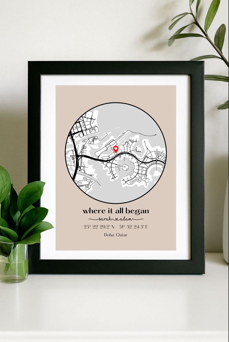 Where We Met Map /Where it all began /Couple Map/ Gift for her/ Gift for him/Personalized Map/ Custom Map/Anniversary Gift/ DIGITAL DOWNLOAD Tan - Digital File