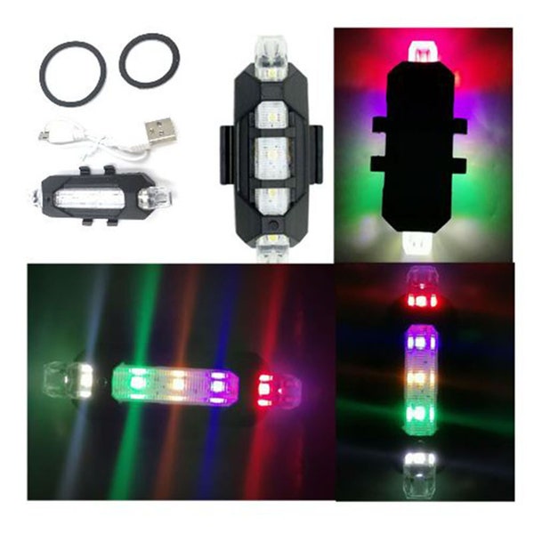 Multi Colour Bike Light USB Rechargeable Electric Scooter Night Cycle Safety Caution 4 Modes