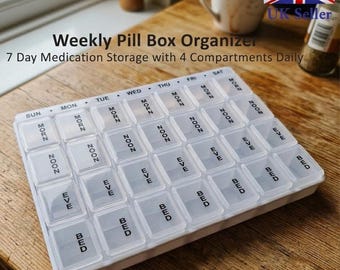 7 Day Pill Box Holder Tablet Container Organizers 4 Times A Day Storage Dose Dispenser