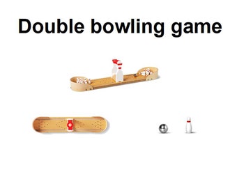 Double Bowling Game For 2 Players, Mini Wooden Bowling Game Included CHUTE, PINS, BALL, Office Desktop Game