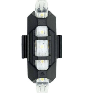 May include: Black LED bicycle light with clear plastic lenses. The light has three white LED lights in the center and two at the top and bottom. The light is designed to attach to a bicycle frame.
